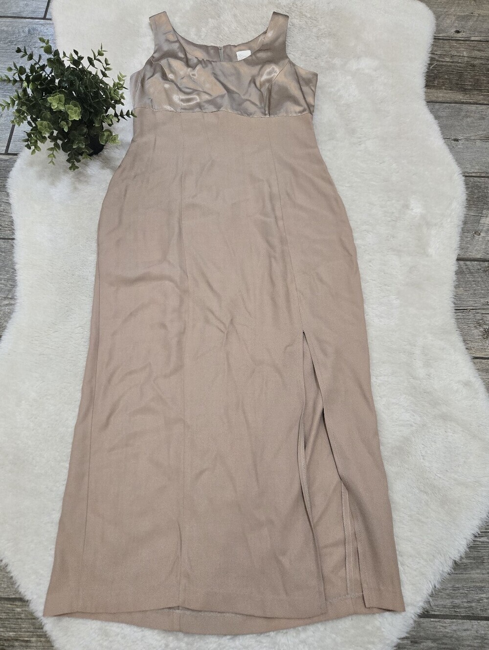 Vintage Y2K Mixed Media Satin and Crepe Empire Waist Sleeveless Dress, Size 7/8